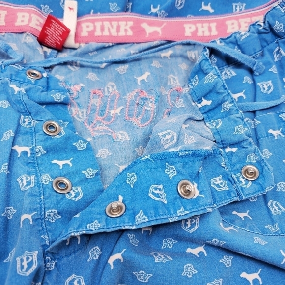 PINK VICTORIA'S SECRET Y2K PHI BETA PINK COTTON SLEEP LOUNGE PANTS BLUE WOMEN M - Picture 6 of 16